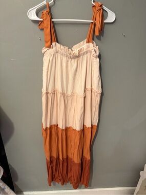 Tiered Tie-Shoulder Maxi Dress in Cream and Rust